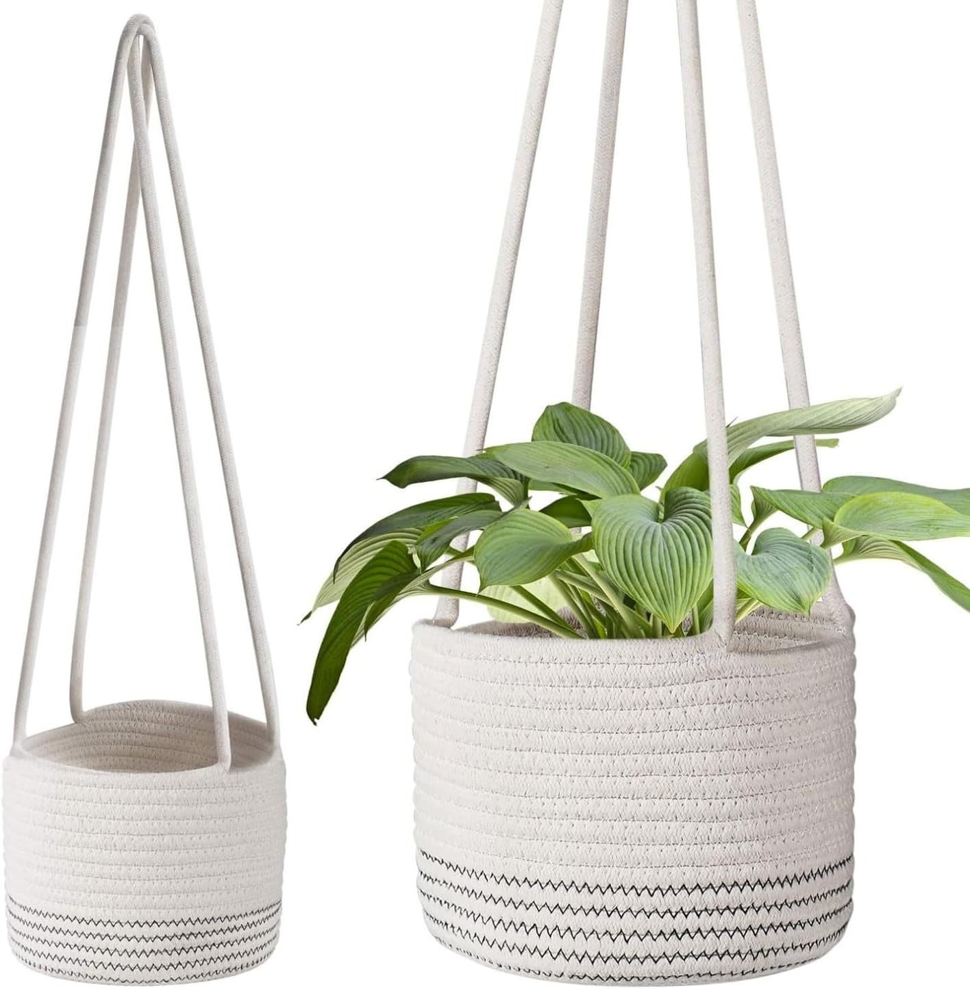 Flexzion Macrame Plant Hanger Basket for Indoor Plants - 8 Inch Jute Rope Planter Pot Cover, Woven Hanging Plant Holder Up to 7 Inch Pots, Boho Hanging Planters Home Decor Storage Organizer (White)