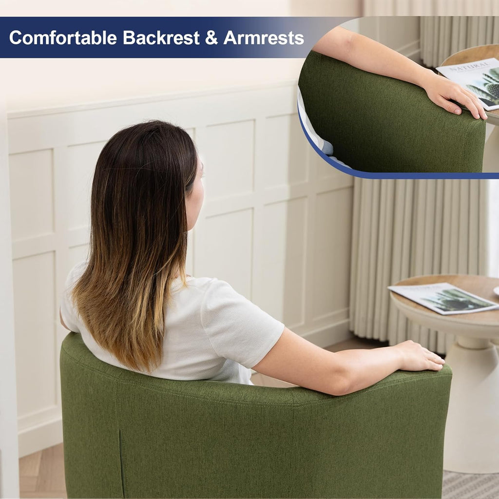 Green Padded Barrel Armchair, Comfy Small Reading Chair for Indoor Use
