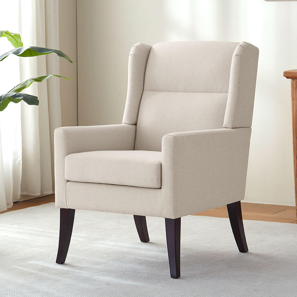 Zihanhome High Back Accent Chair, Fabric Living Room Chairs, Comfy Upholstered Armchair with Wooden Legs for Living Room, Bedroom, Apartment (1, Brown)