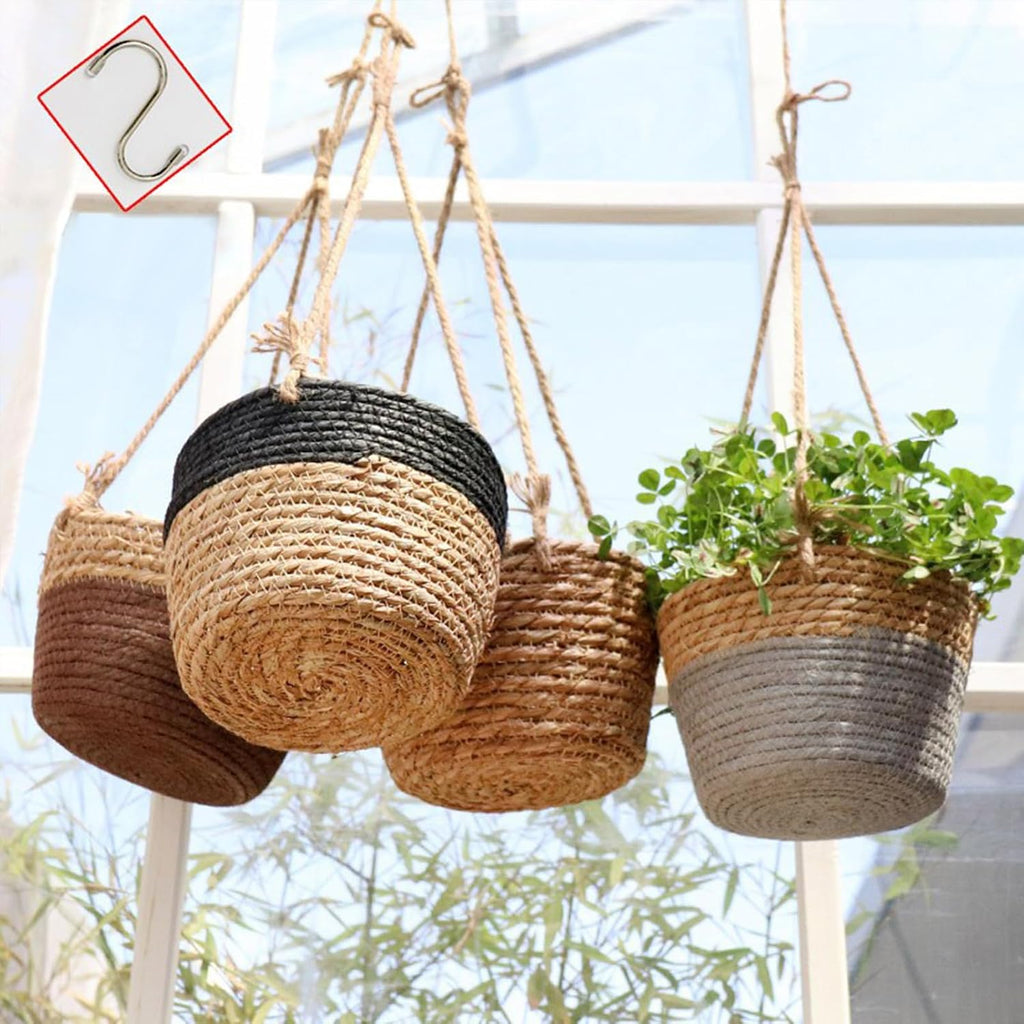 Woven Plant Basket Indoor Hanging 2 pack Cotton Rope，for decoration purposes, as flower pot holders(Plant Not Included)(Coffee)