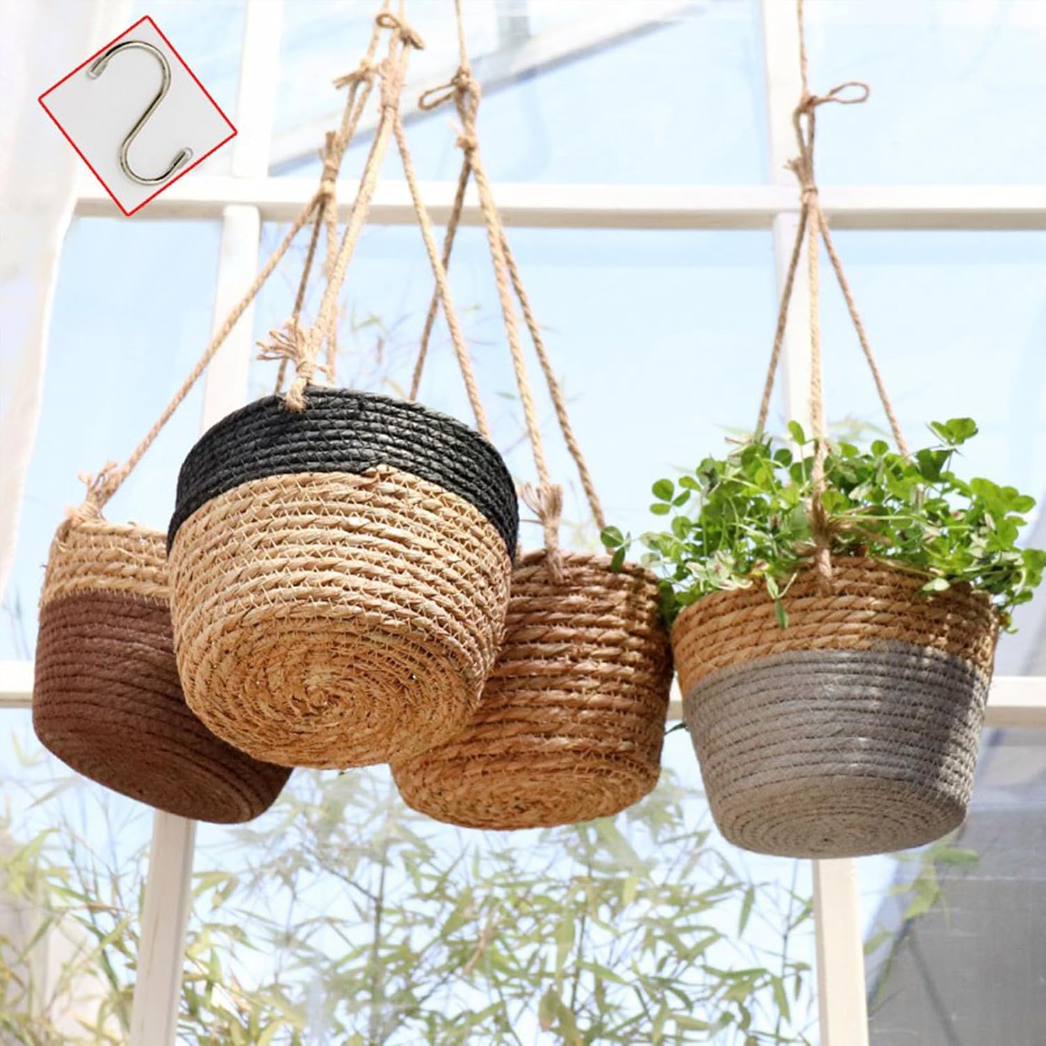 Woven Plant Basket Indoor Hanging 2 pack Cotton Rope，for decoration purposes, as flower pot holders(Plant Not Included)(Coffee)