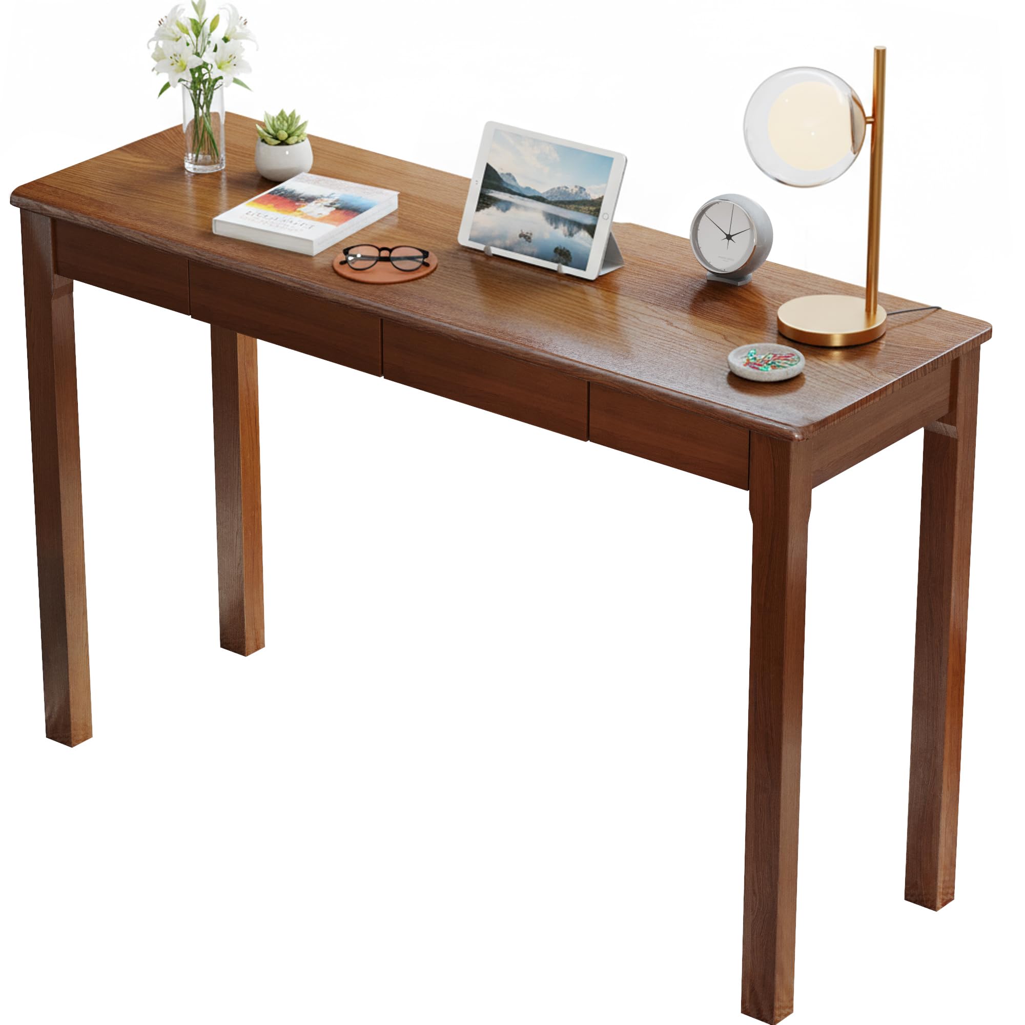 Vintage Solid Wood Writing Desk - 31.5" Mid Century Modern Desk with Drawer, Small Wooden Computer Desks for Home Office, Secretary Desks, Traditional Vanity Dressing Table for Bedroom, Walnut