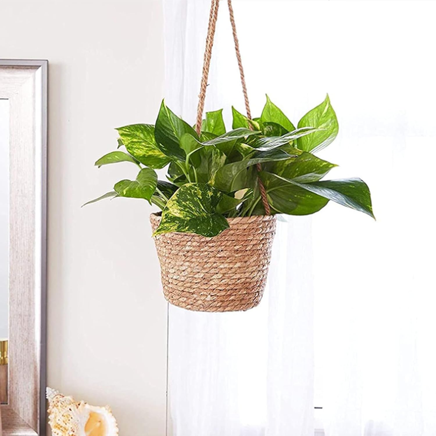 2 Pack Jute Rope Hanging Planter Basket,Rattan Woven Plant Hanger, Rattan Hanging Planter Macrame Plant Hanger, Flower Pot Holder for Garden, Outdoor, Indoor.