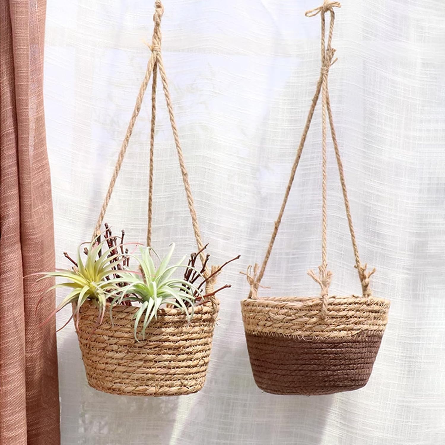 Woven Plant Basket Indoor Hanging 2 pack Cotton Rope，for decoration purposes, as flower pot holders(Plant Not Included)(Coffee)