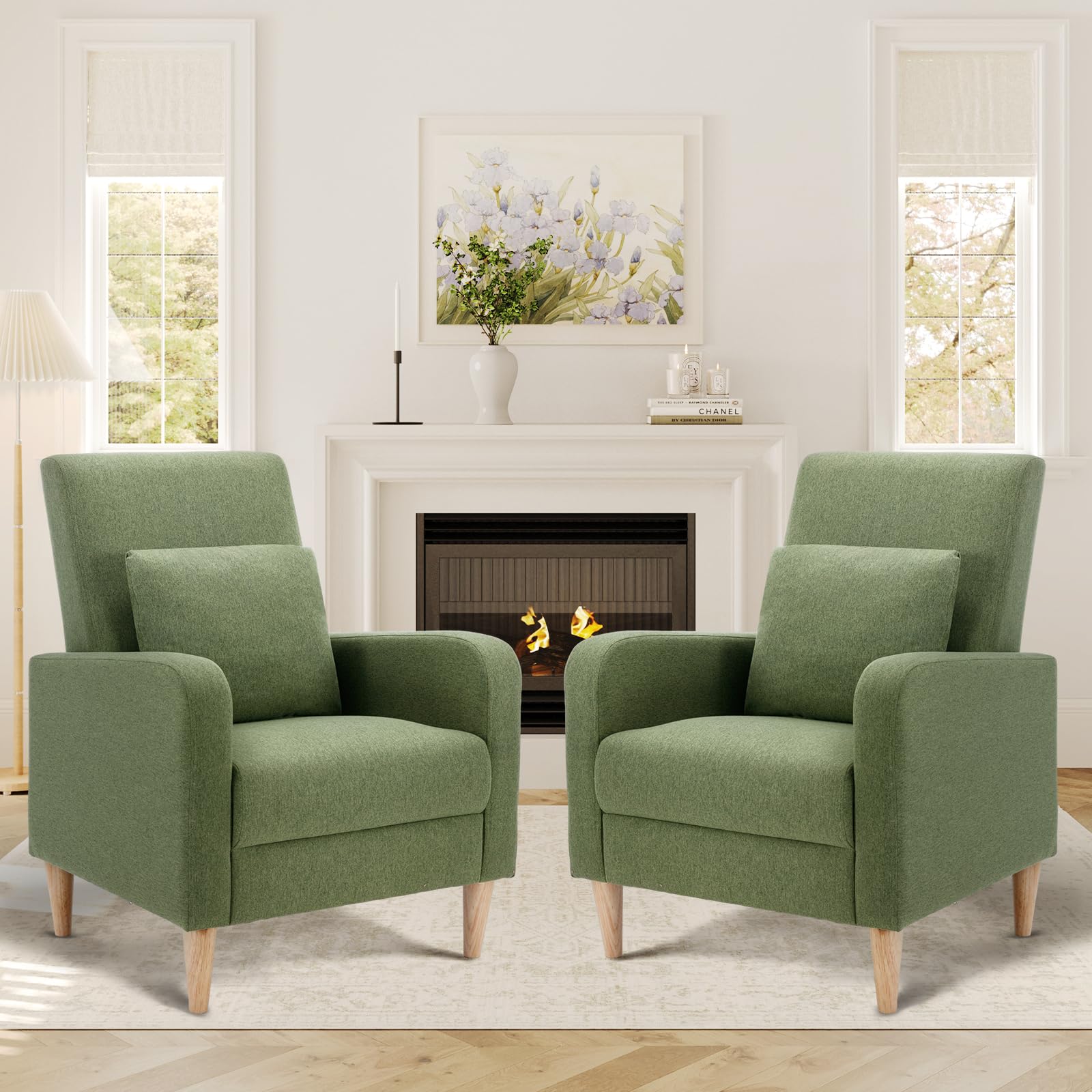 COLAMY Modern Upholstered Accent Chair Armchair with Pillow, Fabric Reading Living Room Side Chair,Single Sofa with Lounge Seat and Wood Legs, Blue