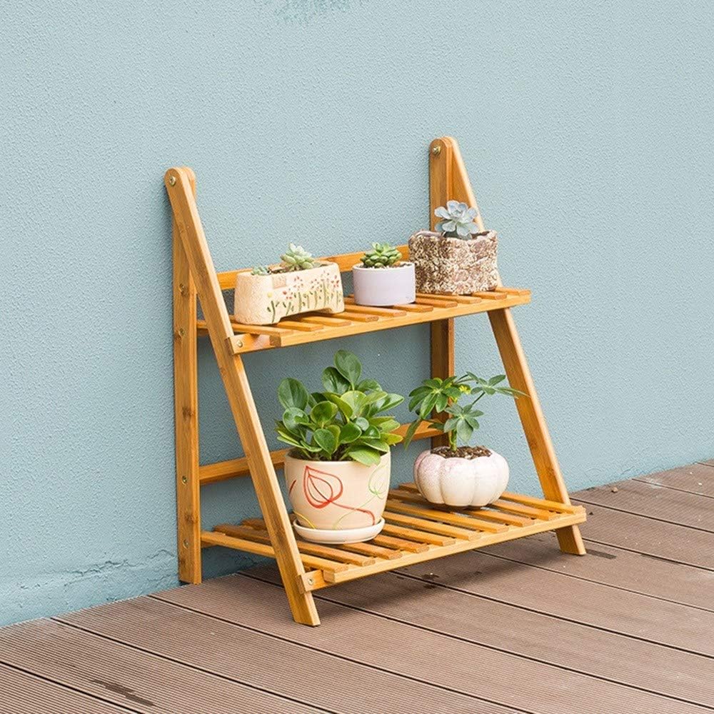 2-Tier Folding Framde Flower Stand Organizer Plant Pot Stand Plant Display Shelf Rack for Indoors Outdoors Ladder Garden 60cm