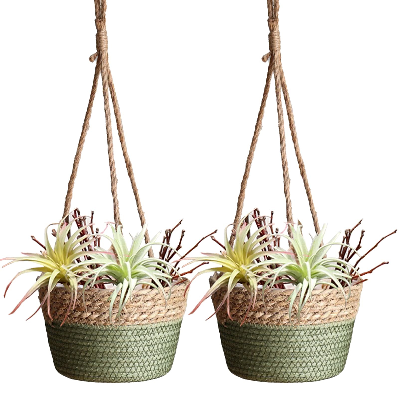 Woven Plant Basket Indoor Hanging 2 pack Cotton Rope，for decoration purposes, as flower pot holders(Plant Not Included)(Coffee)