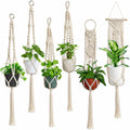 Laerjin Macrame Plant Hangers, Set of 6 Handmade Hanging Plant Holder Basket Stand Decorative Flower Pot Holder - Cotton Rope, 4 Legs, 4 Types