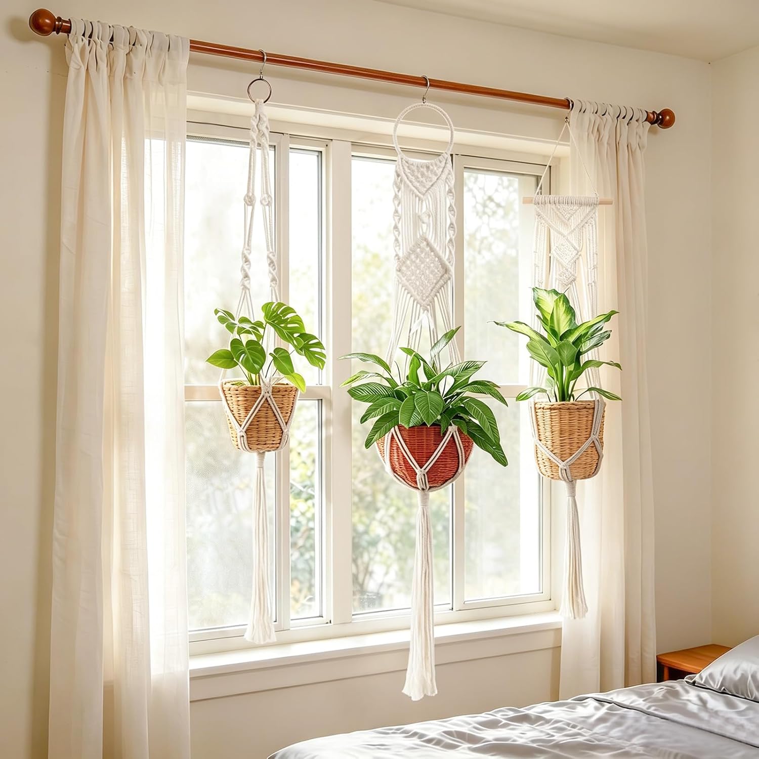 Laerjin Macrame Plant Hangers, Set of 6 Handmade Hanging Plant Holder Basket Stand Decorative Flower Pot Holder - Cotton Rope, 4 Legs, 4 Types