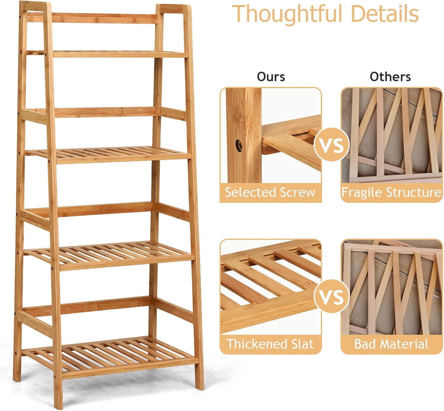 COSTWAY 4-tier Ladder Shelf, Bamboo Plant Stand Rack, Freestanding Bookshelf, Multifunctional Storage Shelves, Flower Stand Rack Holder for Garden, Balcony, Living Room, Bedroom (Natural)
