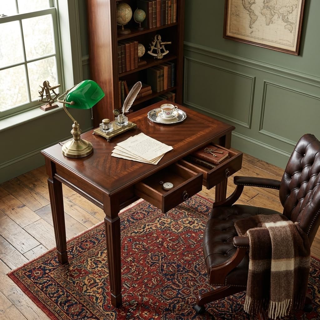 Small Writing Desk With 2 Storage Drawers, 31.5" Home Office Desks , Elegant Wood Writing Desks with Carved Legs, Classic Vanity Dressing Table For Small Space Easy Assembly Caramel Brown SSZ-D1258