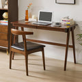Computer Desk with Drawers, Solid Wood Writing Desk, Mid Century Modern Home Office Desks, Oak Study Table, Small Desk for Bedroom, 29.1 H x 39.4 W x 21.7 D Inches, Walnut