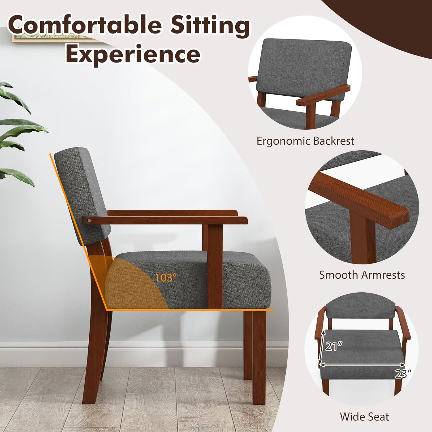 Giantex Mid Century Modern Accent Chair - Linen Living Room Arm Chair w/Soft Padded Seat & Backrest, Rubber Wood Frame, Upholstered Reading Chair for Living Room, Bedroom, Reception, Grey