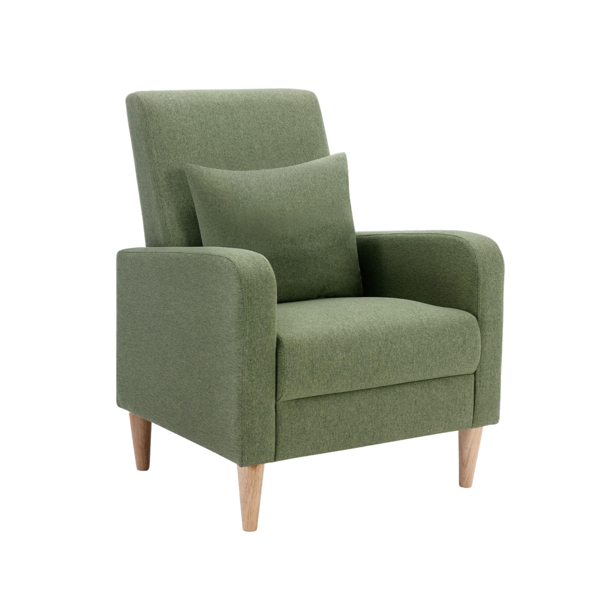 COLAMY Modern Upholstered Accent Chair Armchair with Pillow, Fabric Reading Living Room Side Chair,Single Sofa with Lounge Seat and Wood Legs, Blue
