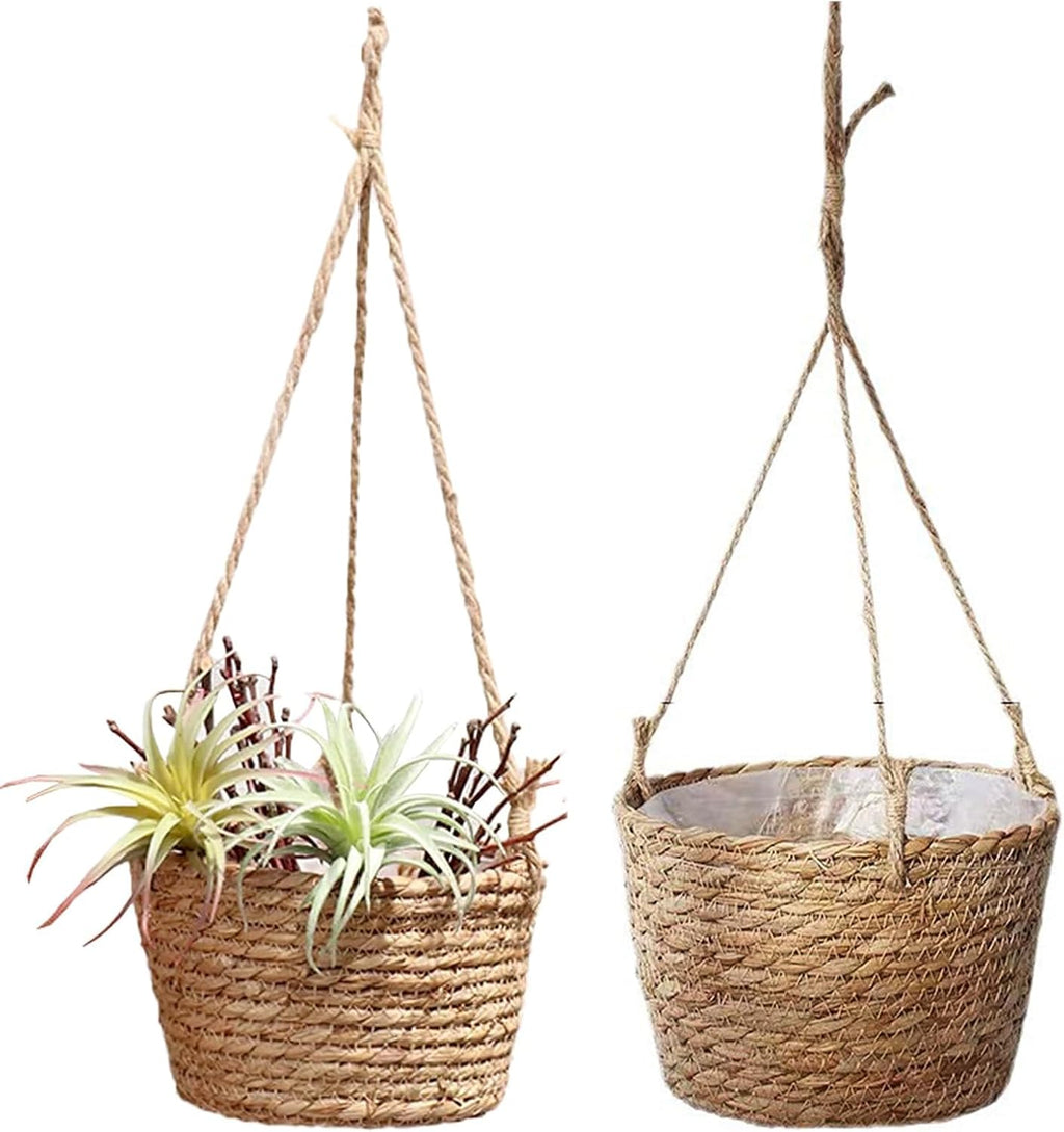 2 Pack Jute Rope Hanging Planter Basket,Rattan Woven Plant Hanger, Rattan Hanging Planter Macrame Plant Hanger, Flower Pot Holder for Garden, Outdoor, Indoor.