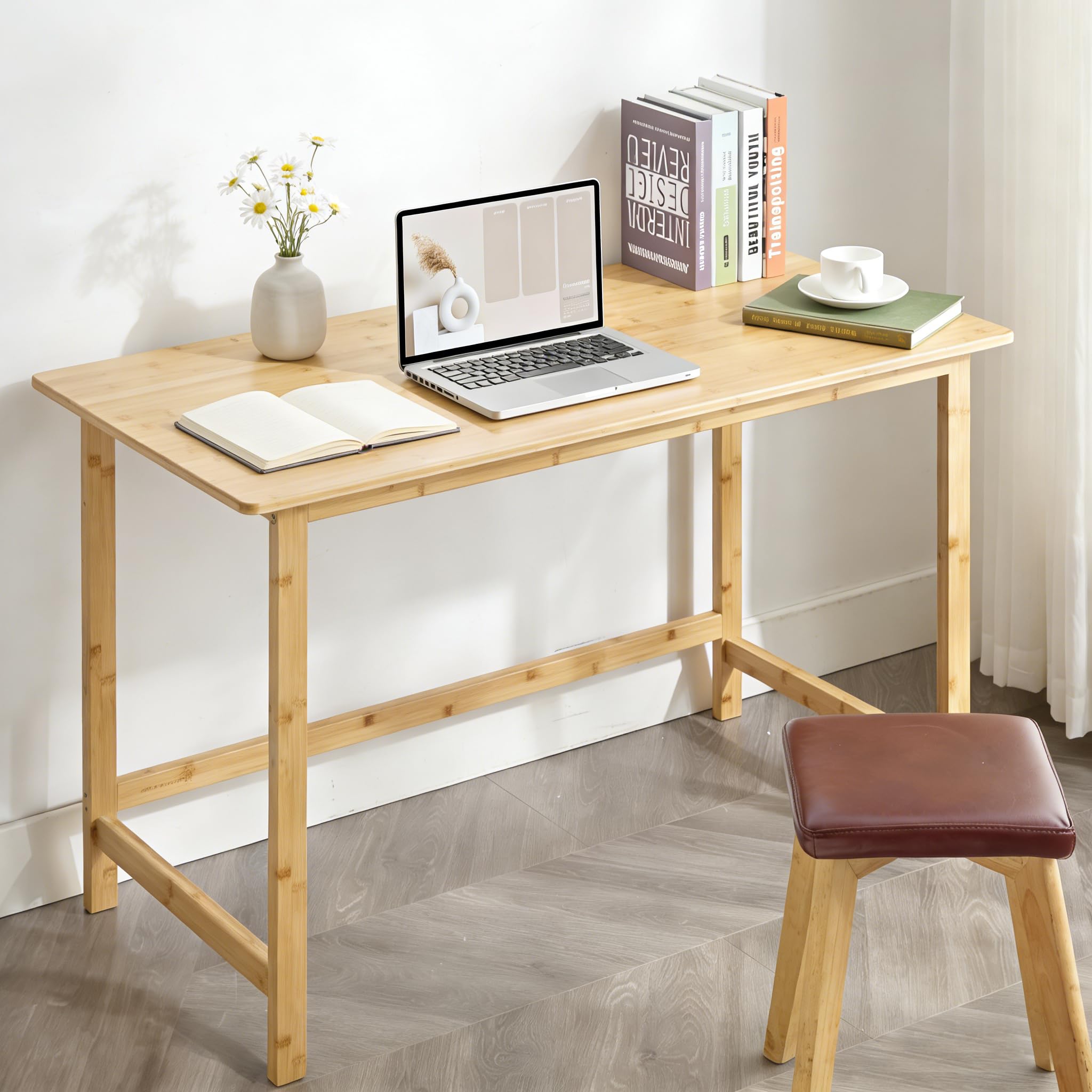Nnewvante Writing Computer Desk 46" Bamboo Home Office Table with 2 Drawers, Modern Furniture Simple Study Makeup Workstation