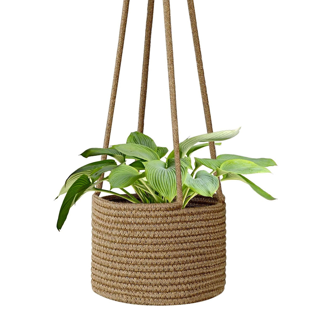 Flexzion Macrame Plant Hanger Basket for Indoor Plants - 8 Inch Jute Rope Planter Pot Cover, Woven Hanging Plant Holder Up to 7 Inch Pots, Boho Hanging Planters Home Decor Storage Organizer (White)