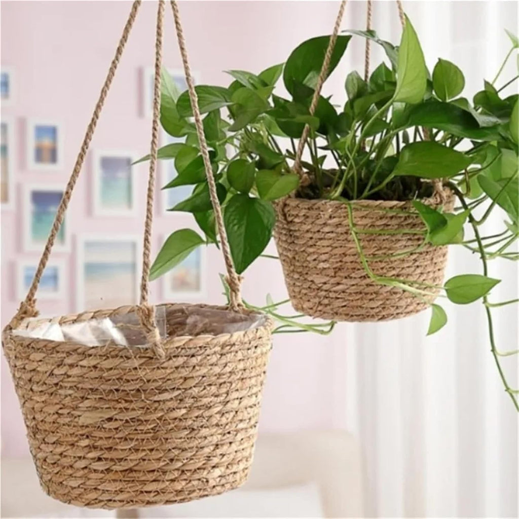 Garden Hanging Planter Macrame Plant Storage Basket Jute Rope Woven Indoor Outdoor Flower Pot Holder(Coloe1)