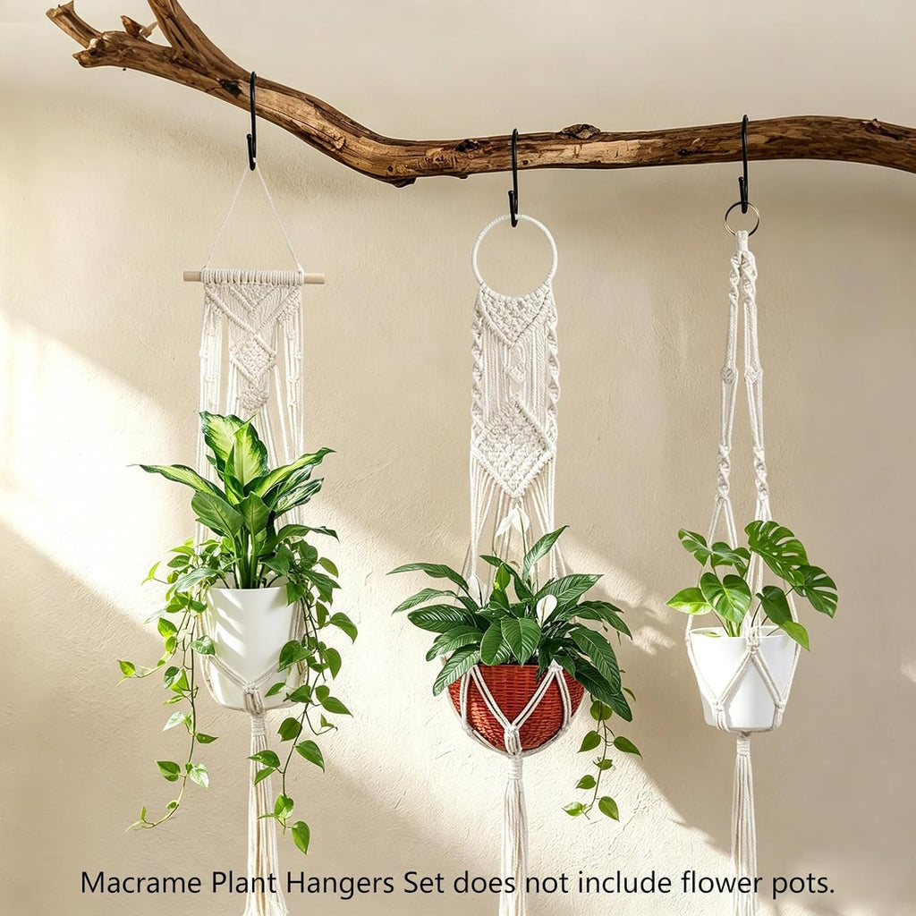 Laerjin Macrame Plant Hangers, Set of 6 Handmade Hanging Plant Holder Basket Stand Decorative Flower Pot Holder - Cotton Rope, 4 Legs, 4 Types