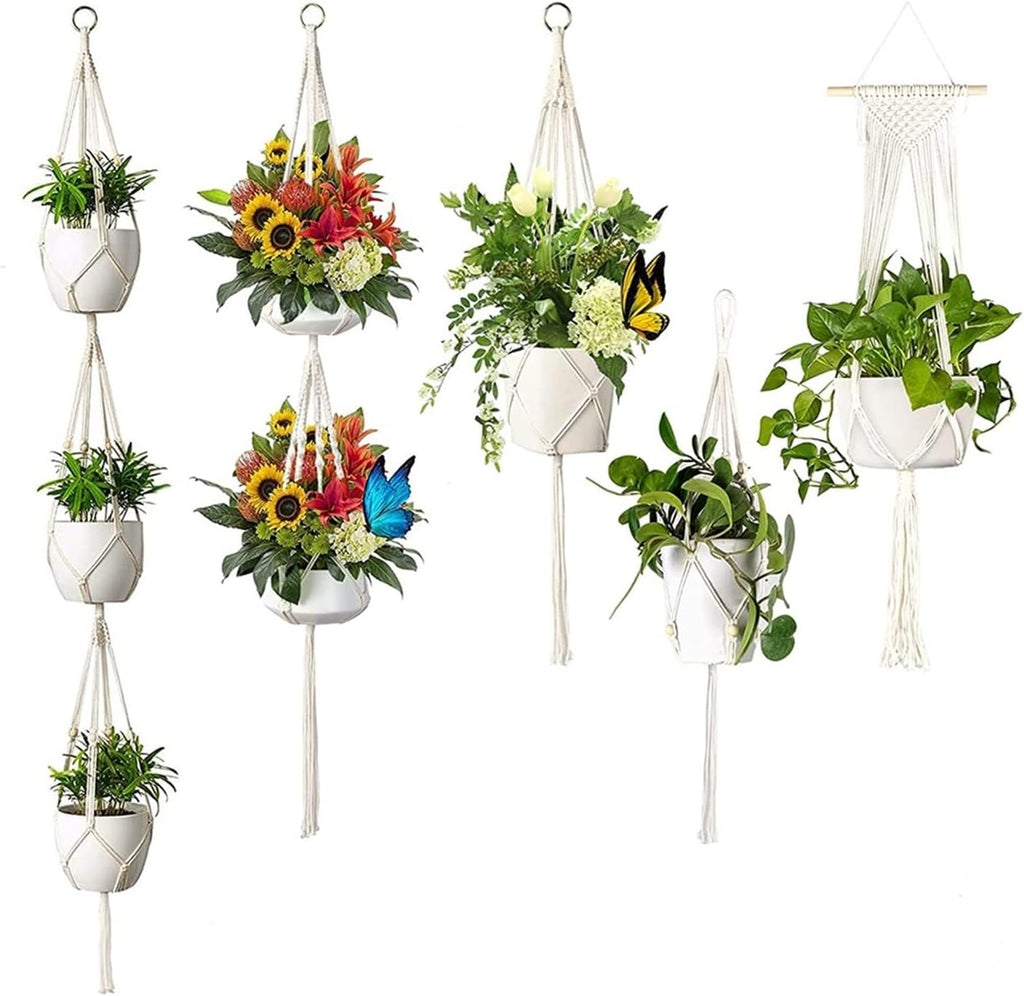 Plant Holder Basket Handmade Macrame Plant Hanger Flower Pot for wall Decoration countyard Garden Knotted Lifting(09)