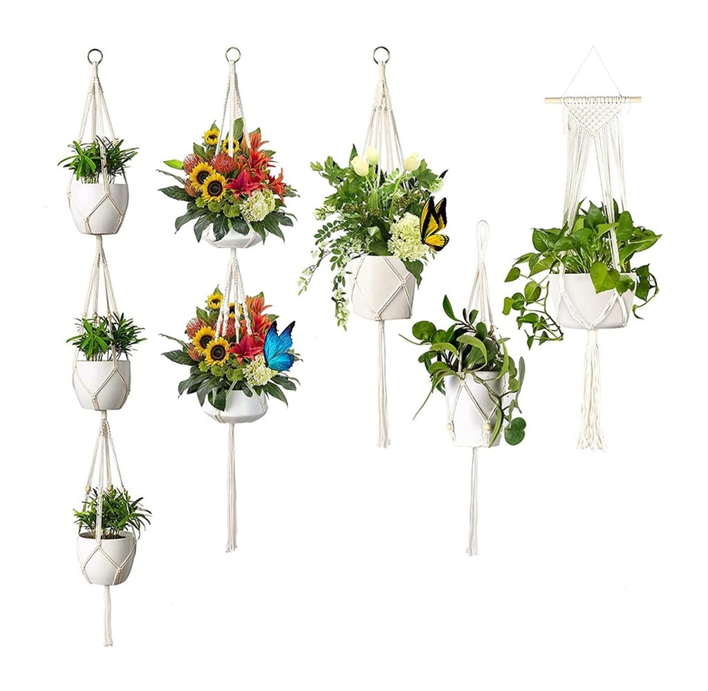 Plant Holder Basket Handmade Macrame Plant Hanger Flower Pot for wall Decoration countyard Garden Knotted Lifting(09)