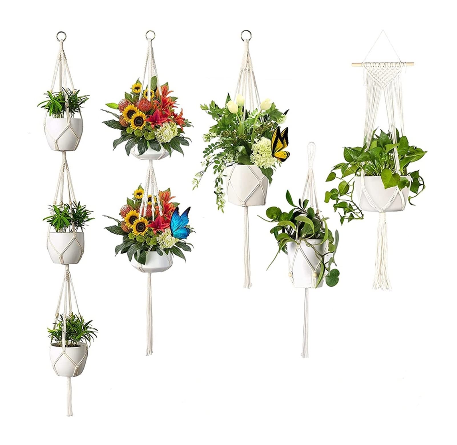 Plant Holder Basket Handmade Macrame Plant Hanger Flower Pot for wall Decoration countyard Garden Knotted Lifting(09)