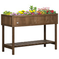 Outsunny 43x18x30in Raised Garden Bed with 8 Pockets and Shelf, Wooden Elevated Planter Box with Legs to Grow Herbs, Vegetables, and Flowers, Natural
