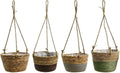 4 Pcs Woven Hanging Planter Basket Set, 7.9 in Opening, Plastic Liner, Jute Rope, Straw Plant Pots for Indoor Outdoor Plants
