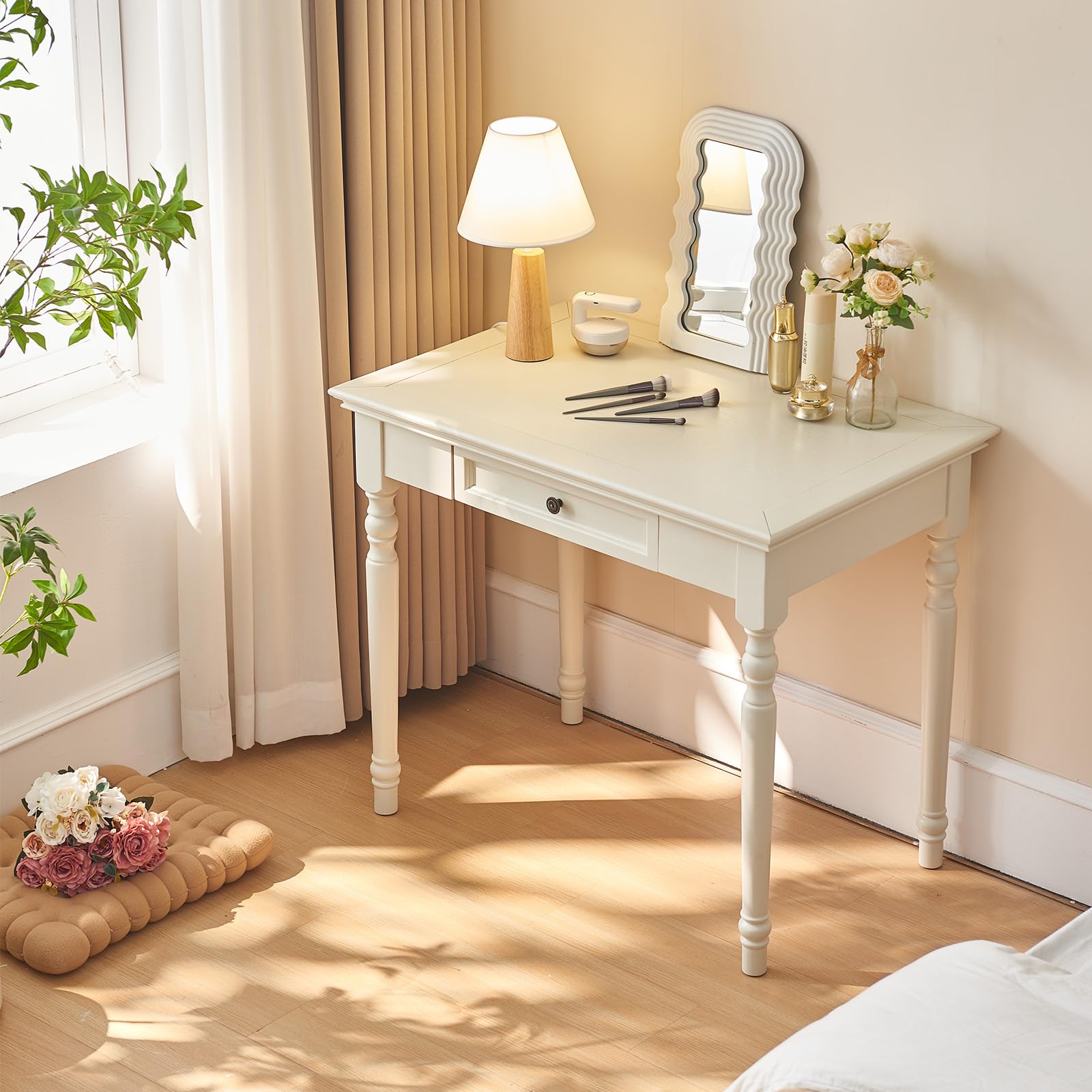 Walnut Writing Desks with Drawers, 35" Solid Wood French Country Style Computer Desk for Home Office, Living Room Study or Workspace