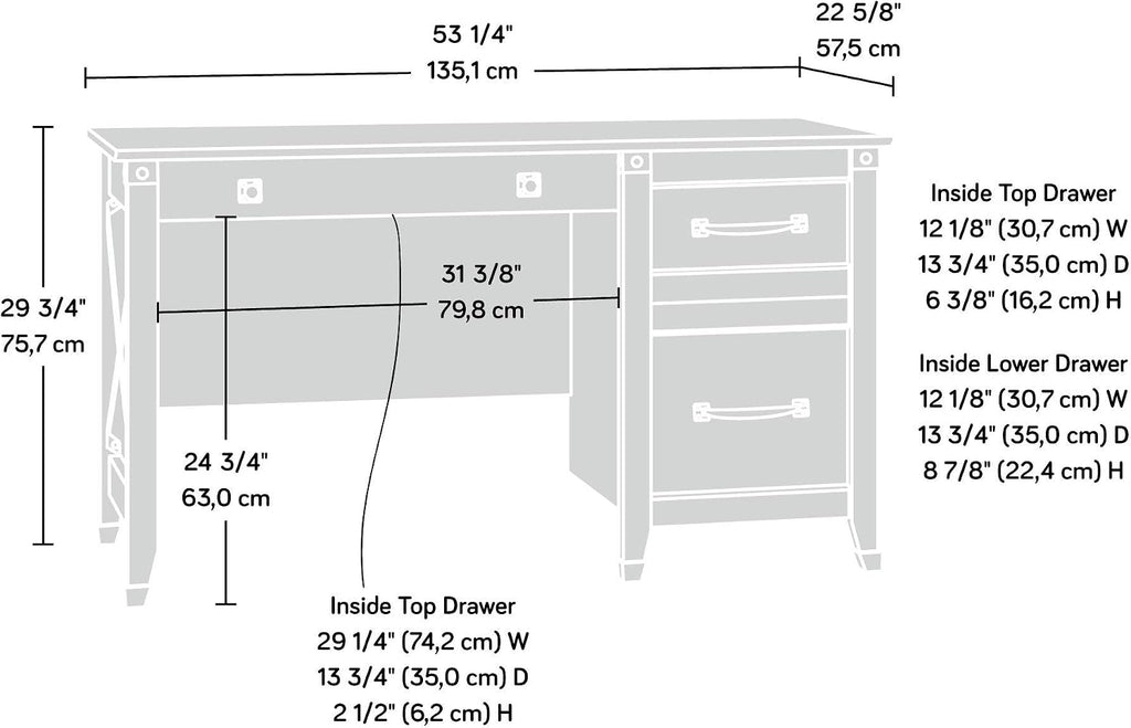 Sauder Carson Forge Vintage Rustic Computer Desk for Home Office with Drawers, in Washington Cherry; L: 53.19" x W: 22.64" x H: 29.80"