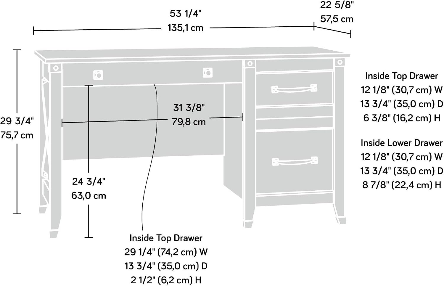 Sauder Carson Forge Vintage Rustic Computer Desk for Home Office with Drawers, in Washington Cherry; L: 53.19" x W: 22.64" x H: 29.80"