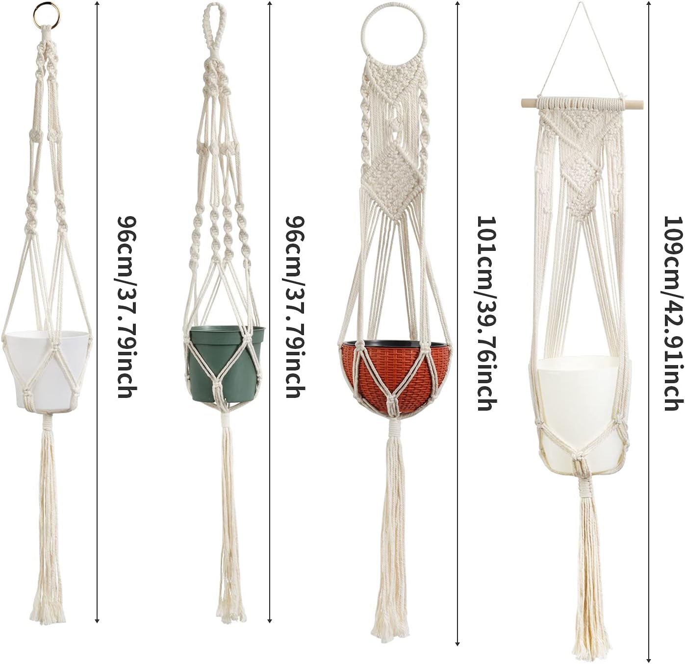 Laerjin Macrame Plant Hangers, Set of 6 Handmade Hanging Plant Holder Basket Stand Decorative Flower Pot Holder - Cotton Rope, 4 Legs, 4 Types