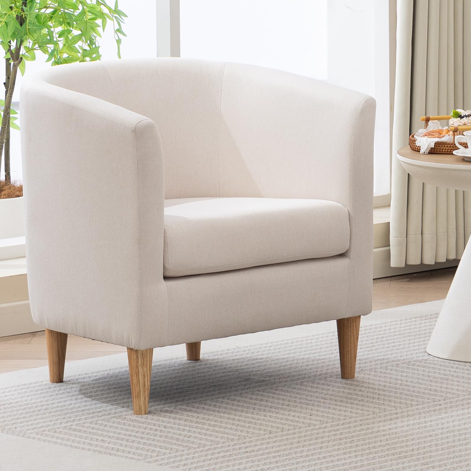Green Padded Barrel Armchair, Comfy Small Reading Chair for Indoor Use