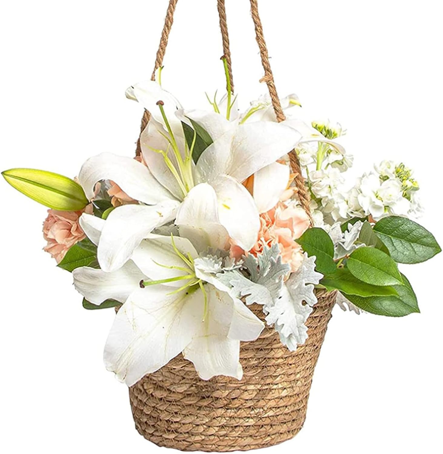 2 Pack Jute Rope Hanging Planter Basket,Rattan Woven Plant Hanger, Rattan Hanging Planter Macrame Plant Hanger, Flower Pot Holder for Garden, Outdoor, Indoor.