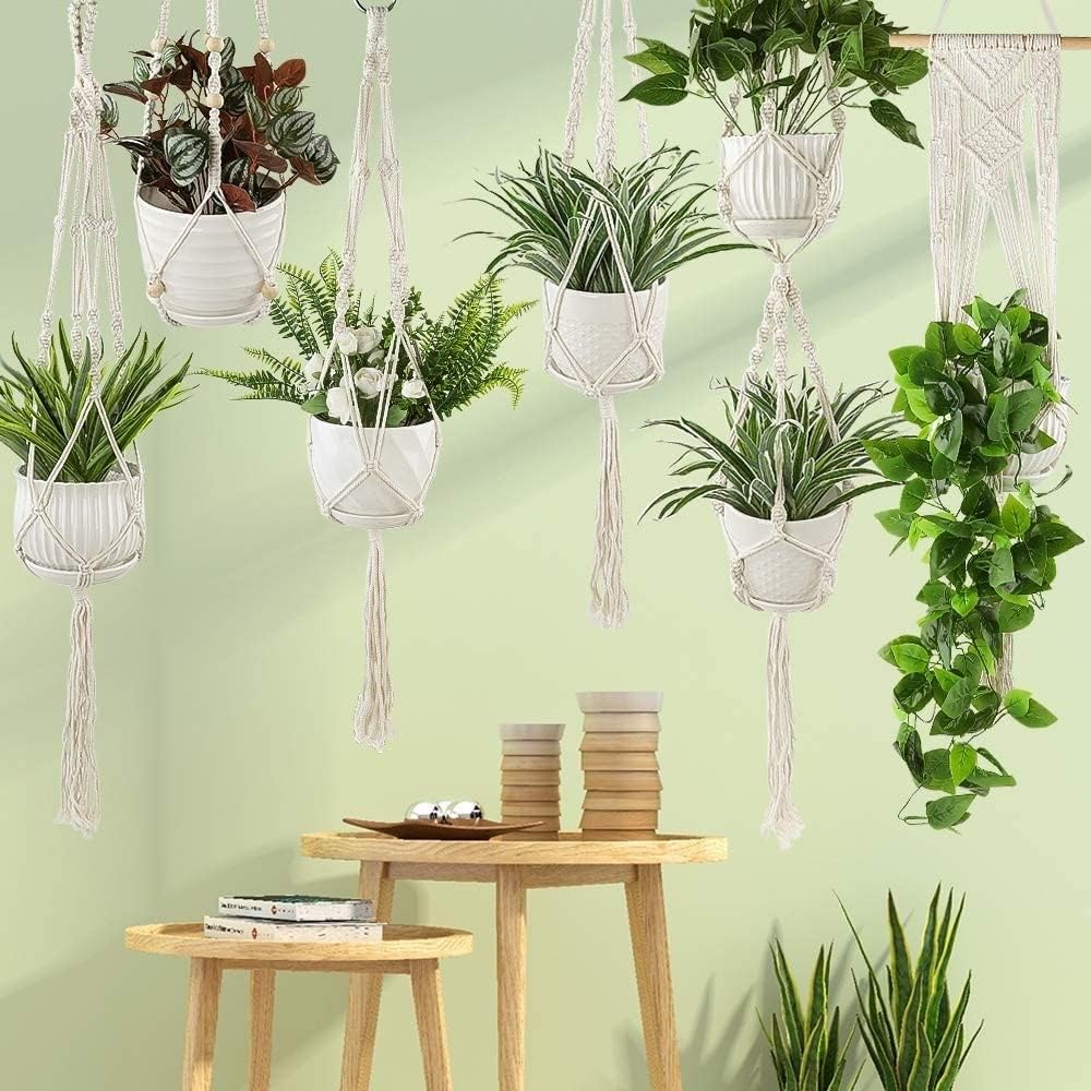 Plant Holder Basket Handmade Macrame Plant Hanger Flower Pot for wall Decoration countyard Garden Knotted Lifting(09)