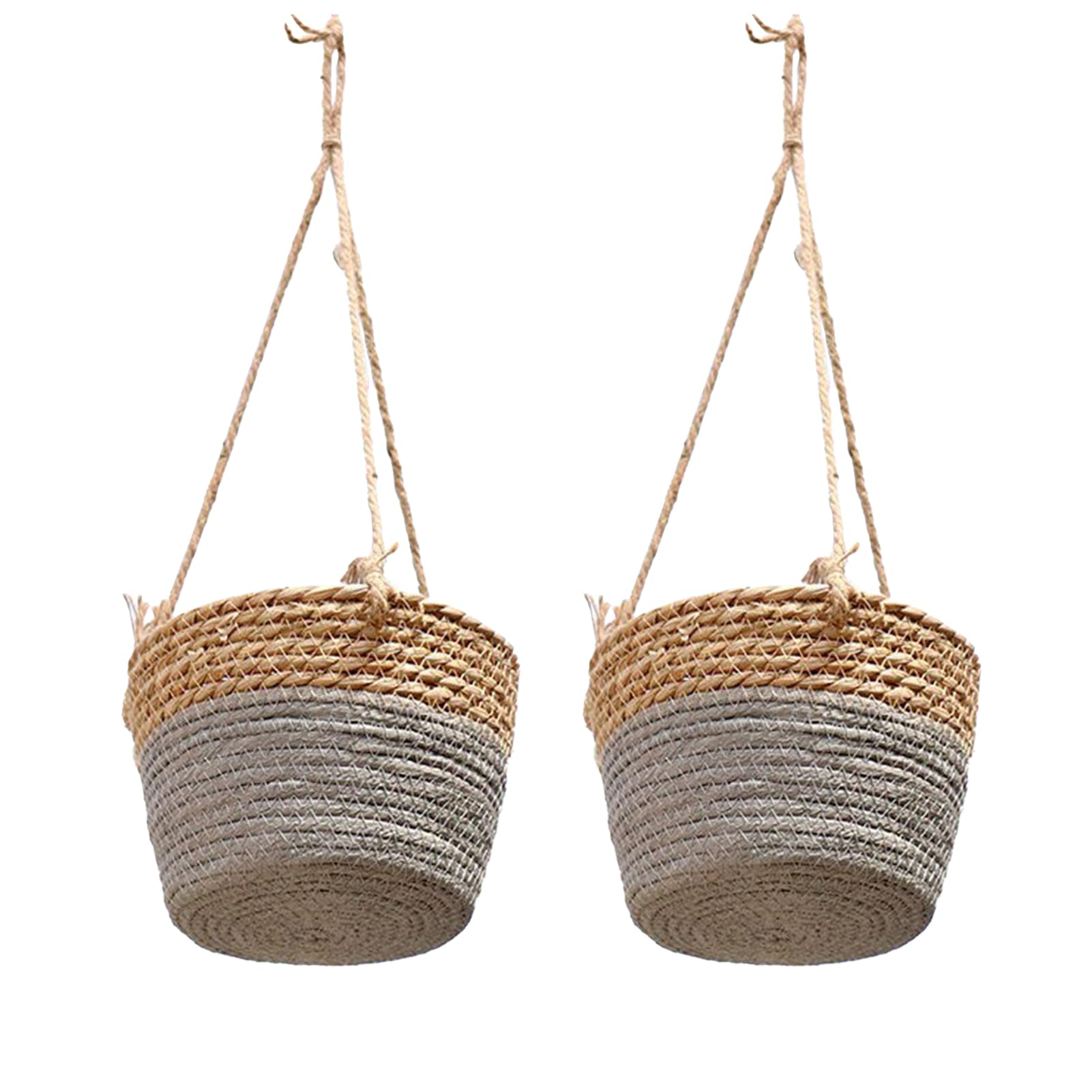 Woven Plant Basket Indoor Hanging 2 pack Cotton Rope，for decoration purposes, as flower pot holders(Plant Not Included)(Coffee)