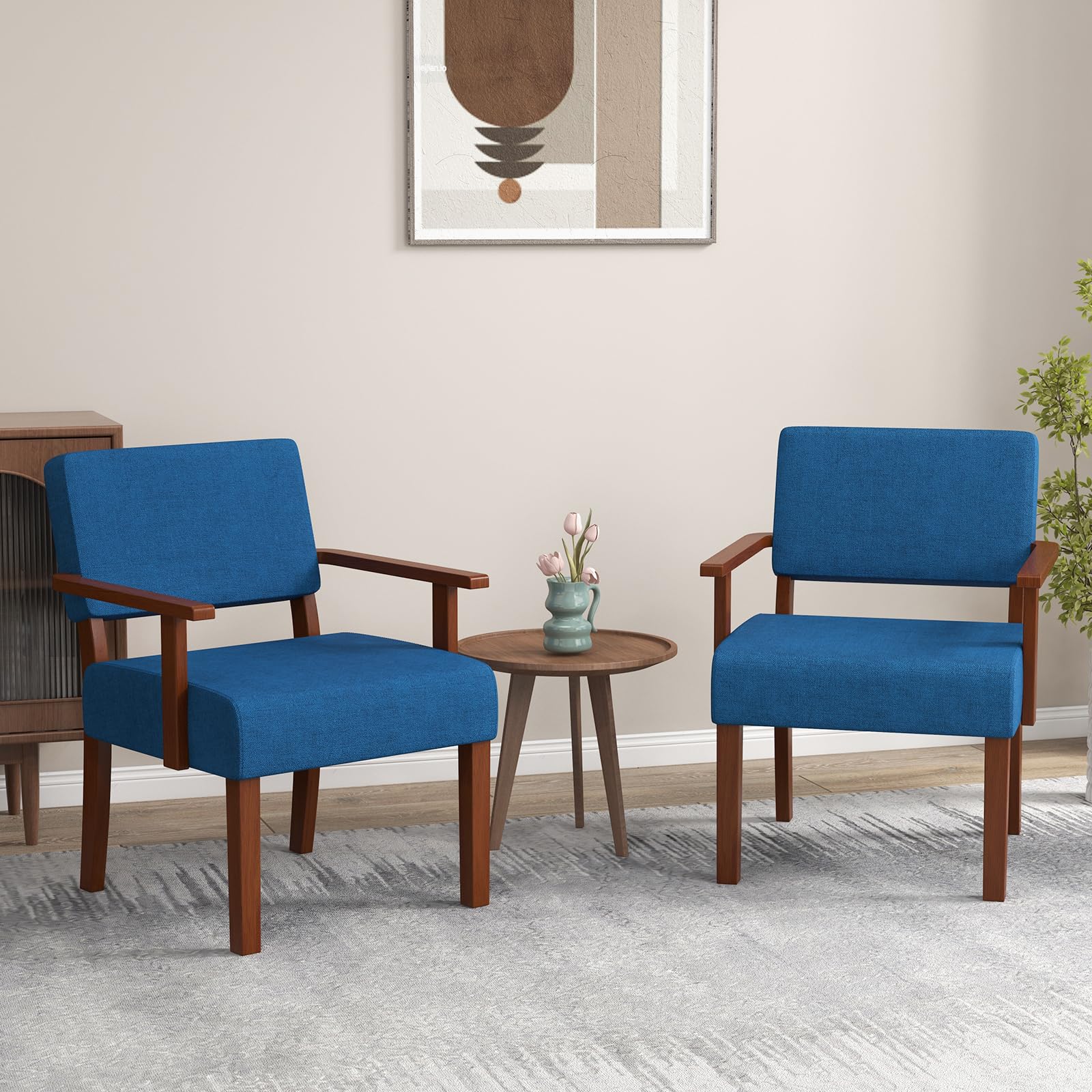 Giantex Mid Century Modern Accent Chair - Linen Living Room Arm Chair w/Soft Padded Seat & Backrest, Rubber Wood Frame, Upholstered Reading Chair for Living Room, Bedroom, Reception, Grey