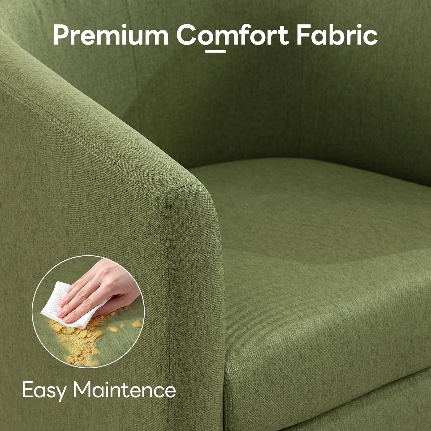 Green Padded Barrel Armchair, Comfy Small Reading Chair for Indoor Use