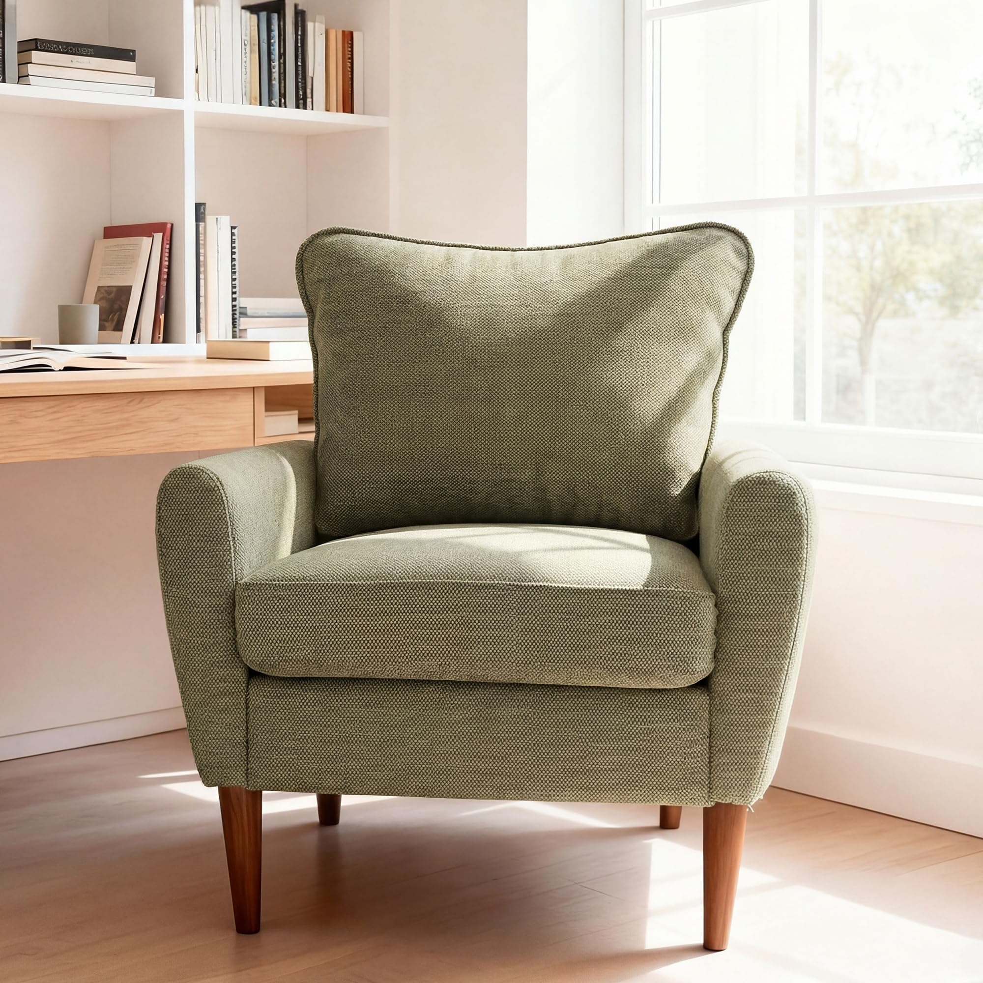 OLIXIS Comfy Accent Chair for Living Room Bedroom and Waiting Room, Upholstered Mid-Century Reading Chair with Pillow and Solid Wood Legs, Wide Singe Modern Lounge Sofa, Gray
