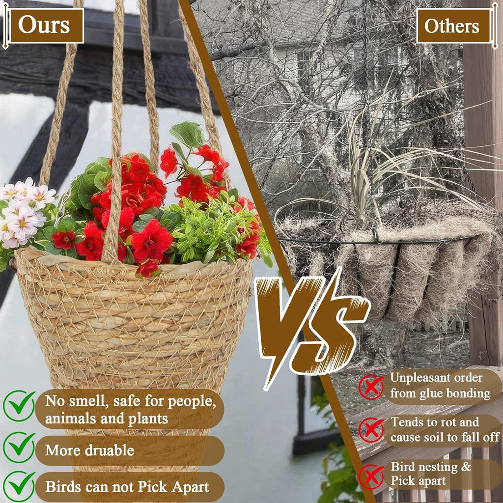 CITYES 2 Pcs Hanging Basket for Wall Conical Hanging Wicker Basket with Hemp Rope Handmade Wall Planter for Garden Home Flowers Planters Boho Decor Front Door Porch Entryway (Flowers Not Included)