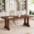 Solid Wood Computer Desk 63inches, Home Office Desk with Sturdy Wood Legs, Farmhouse Workstations Writing Table for Home Office, Dark Brown