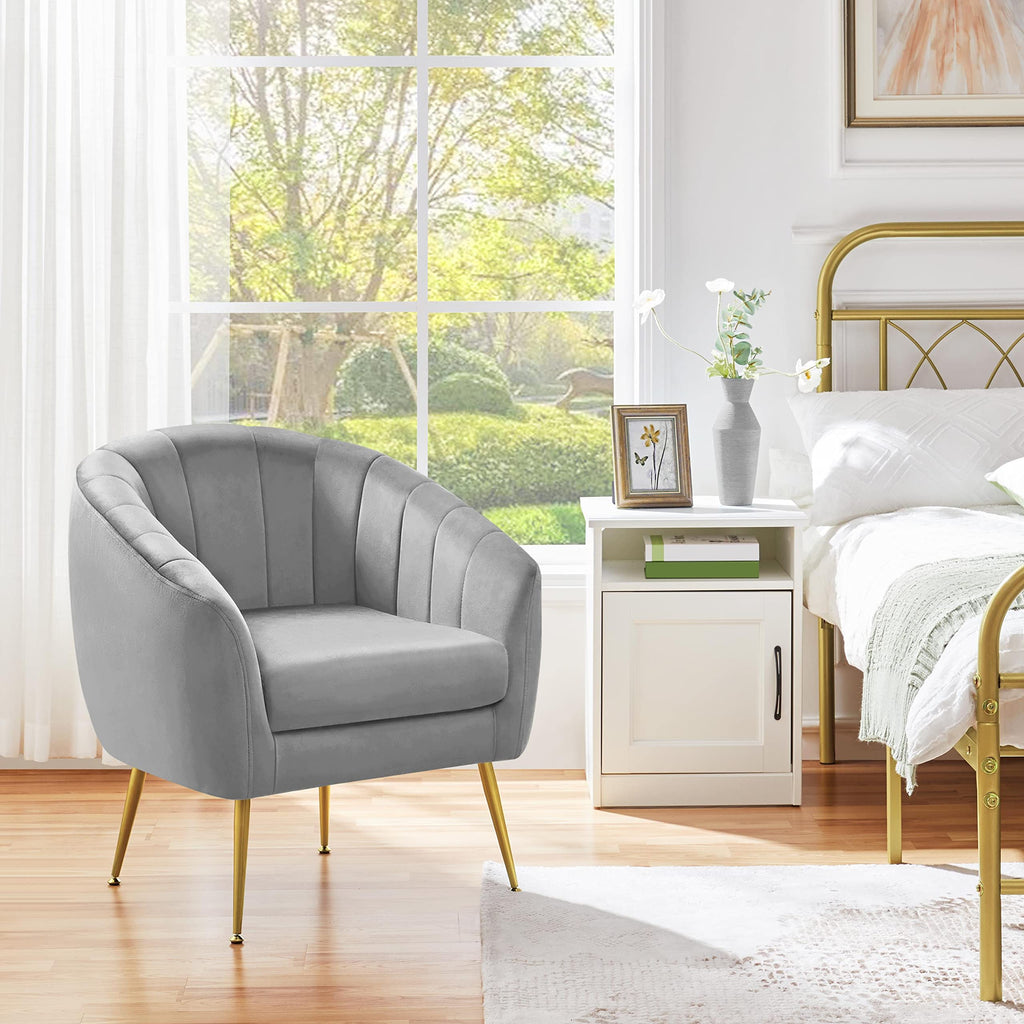 Yaheetech Sherpa Fabric Accent Chair, Modern Cozy Vanity Chair with Gold Metal Legs, Boucle Fabric Armchair with Removable Seat Cushion for Living Room Bedroom Office Guest Room, Ivory