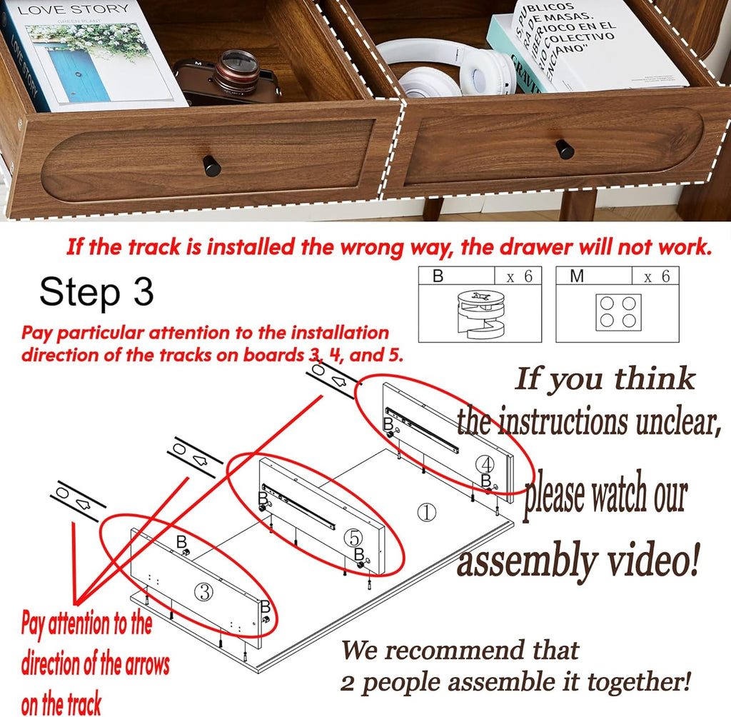 Mid-Century 59" Wood Writing Desk, Home Office Computer Laptop Desk with 2 Flip Storage Space + 2 Drawer, 150 CM Elegant Fluted Vanity Table Multifunctional Study Desk for Office, Bedroom (Wlanut)
