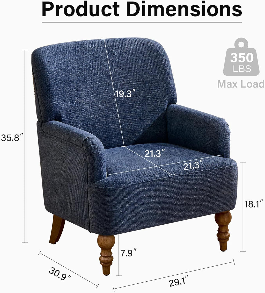 Modern Wingback Accent Chair, Upholstered Fabric Living Room Armchair with Wood Legs, Single Sofa Lounge Chair for Bedroom, Office & Reading Room (1, Blue)