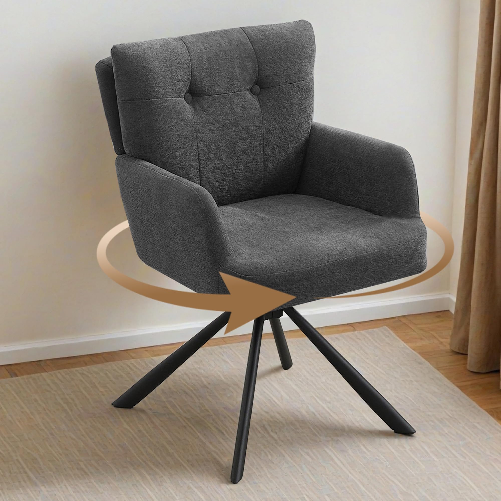 WUTUTUEE Fabric Dining Chair Modern Upholstered Swivel Dining Room Chairs Comfy Accent Armchair with Mid Back, Desk Arm Chair No Wheels for Kitchen/Living Room/Home Office, White
