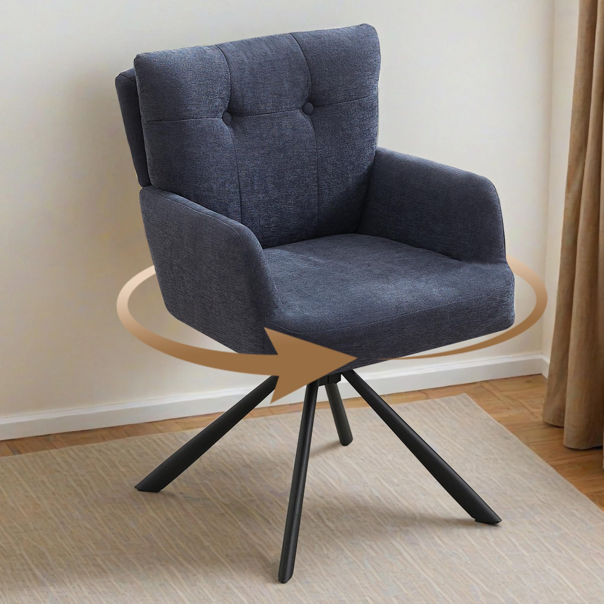 WUTUTUEE Fabric Dining Chair Modern Upholstered Swivel Dining Room Chairs Comfy Accent Armchair with Mid Back, Desk Arm Chair No Wheels for Kitchen/Living Room/Home Office, White