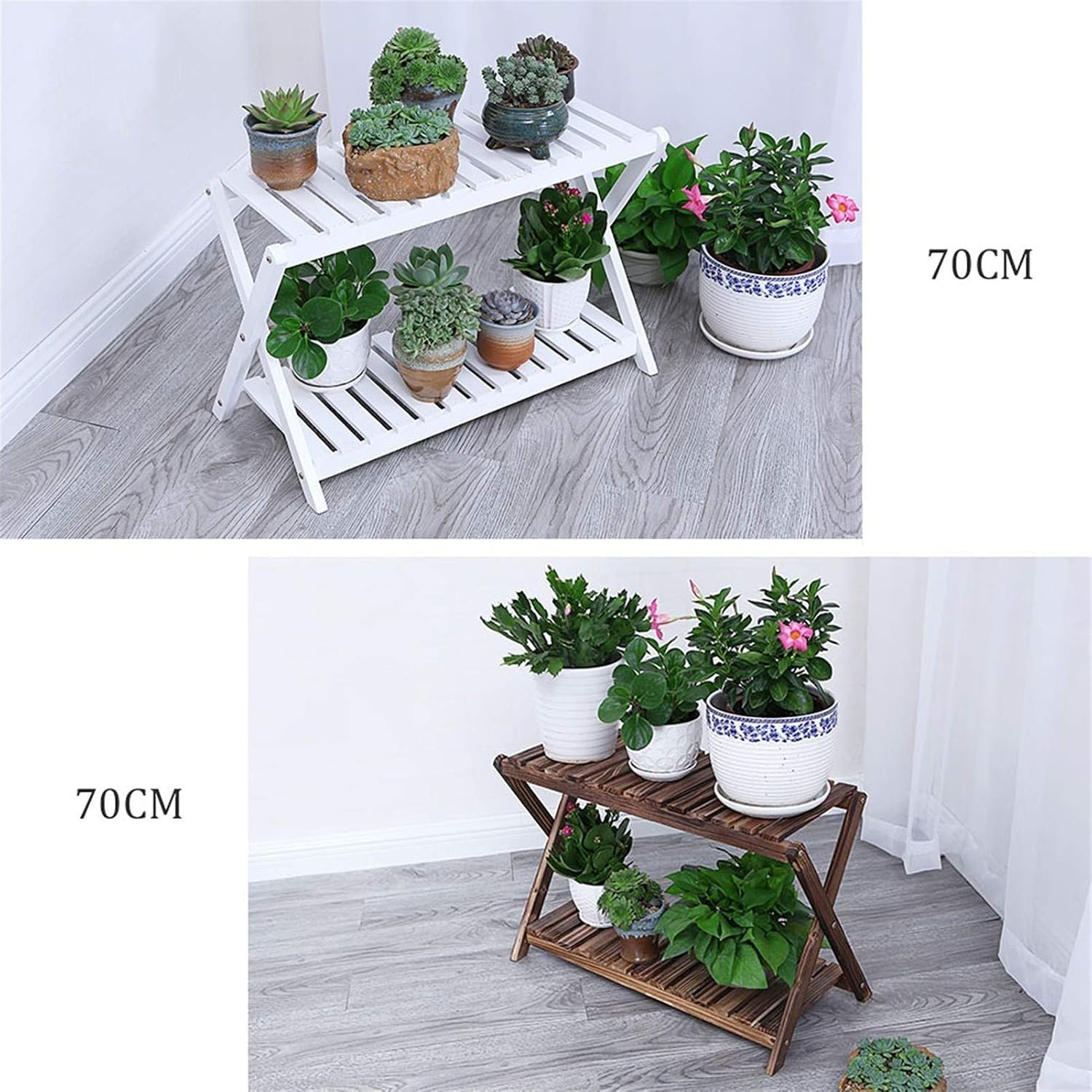 Lustar Home Decor Wooden Plant Shelves Multi-Layer Plant Stand Balcony Flowers Plant Rack Decoration Display Shelf Brown-70cm