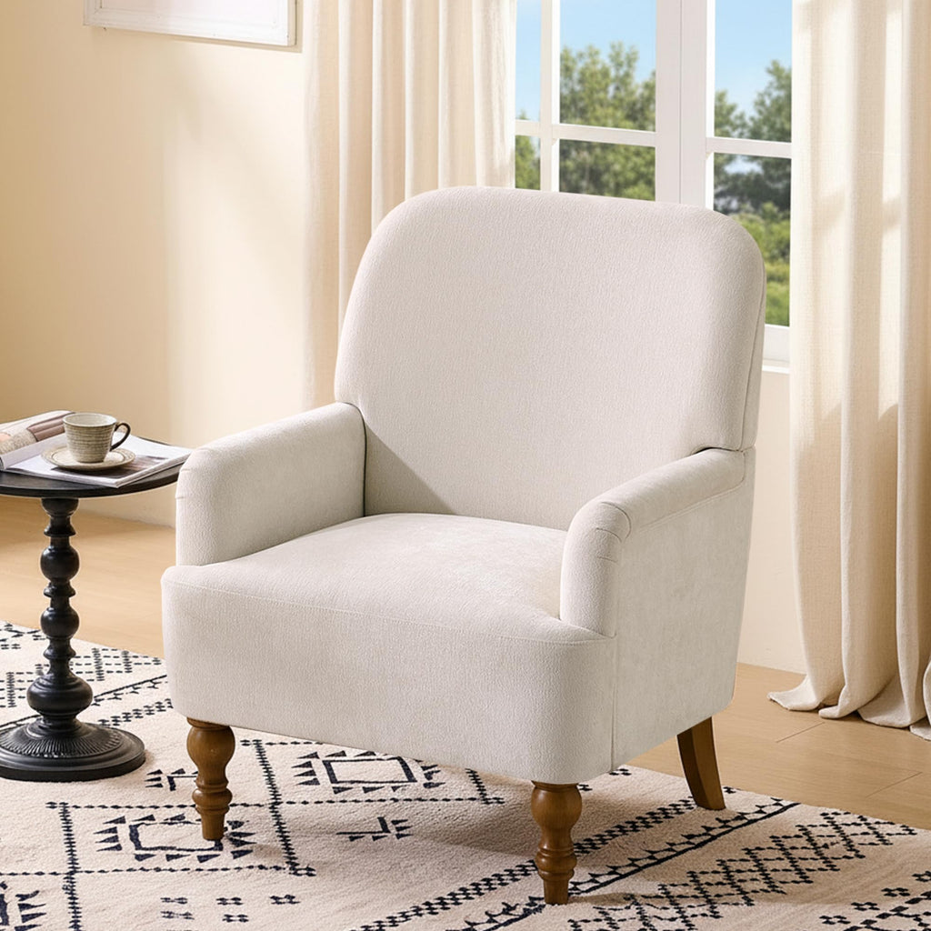 Modern Wingback Accent Chair, Upholstered Fabric Living Room Armchair with Wood Legs, Single Sofa Lounge Chair for Bedroom, Office & Reading Room (1, Blue)