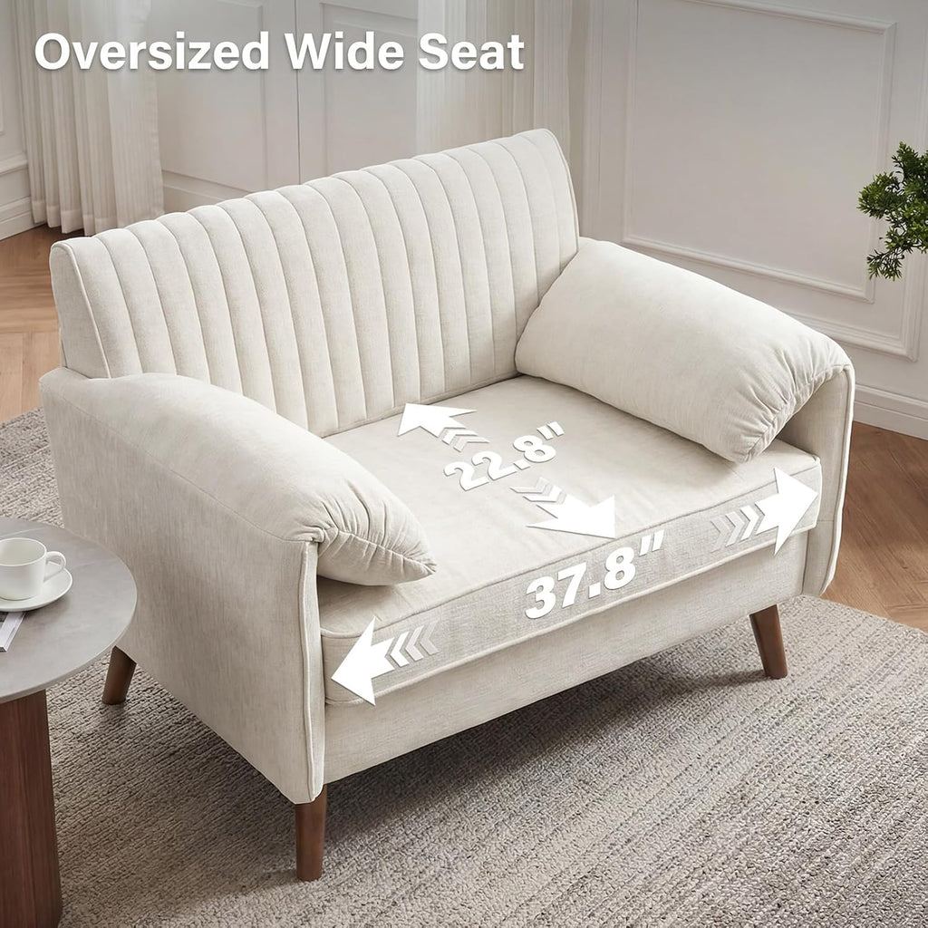 Modern Oversized Accent Chair, 43.3" Piping Single Armchair with Quilting Backrest, Padded Arms, Wood Legs for Living Room, Bedroom, Chenille, Beige