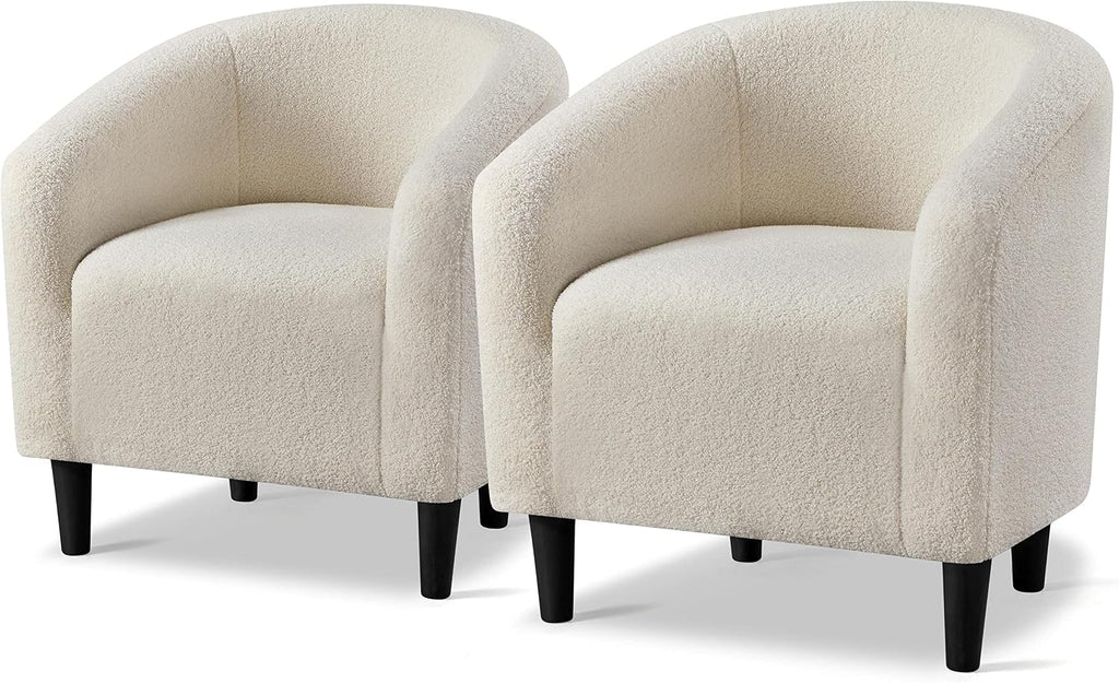 Topeakmart Accent Chair, Sherpa Barrel Chair with Soft Padded and Sturdy Legs for Living Room, Bedroom, Reception Room, Set of 2, Ivory